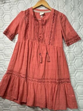Knox Rose Coral Lace-Trim Tassel Boho Dress for Girls